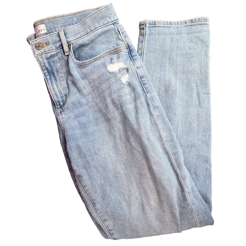 LOFT The Girlfriend Jeans Light Wash Distressed Denim Sz 28/6 Super Soft